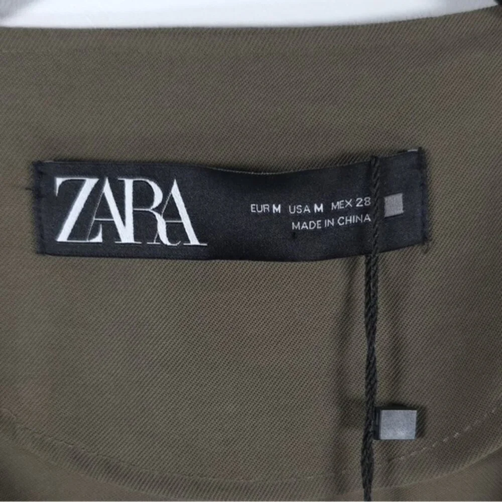 NWT ZARA Viscose Blend Ruffle Peplum Army Green Jacket Open Front 4968/068/M‎